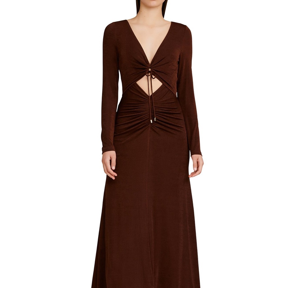 Significant Other Cut Out Brown Shiny Dress